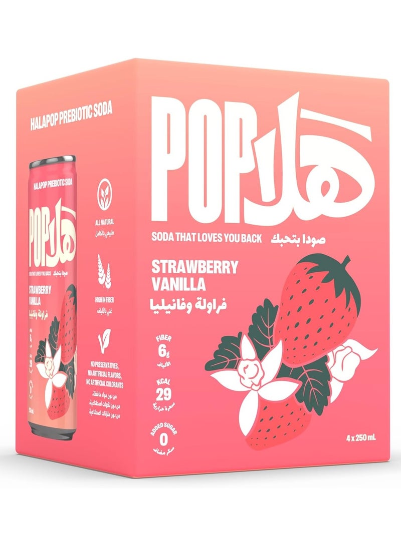 HalaPop Strawberry Vanilla Prebiotic Soda pack of 4 - Image 1